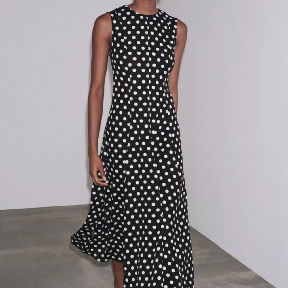 Zara Black and White Polka Dot Midi Dress
